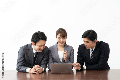 asian business group in conference room on white background