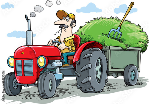 The farmer drives the tractor