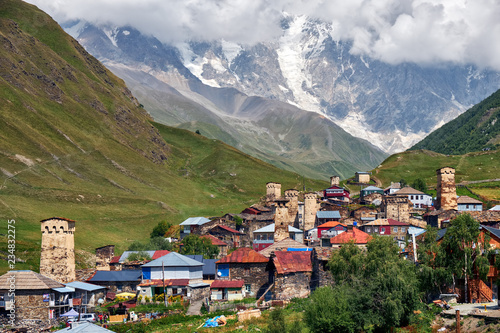 Photography View on highland georgian svanetian village Ushguli Svaneti, Georgia
