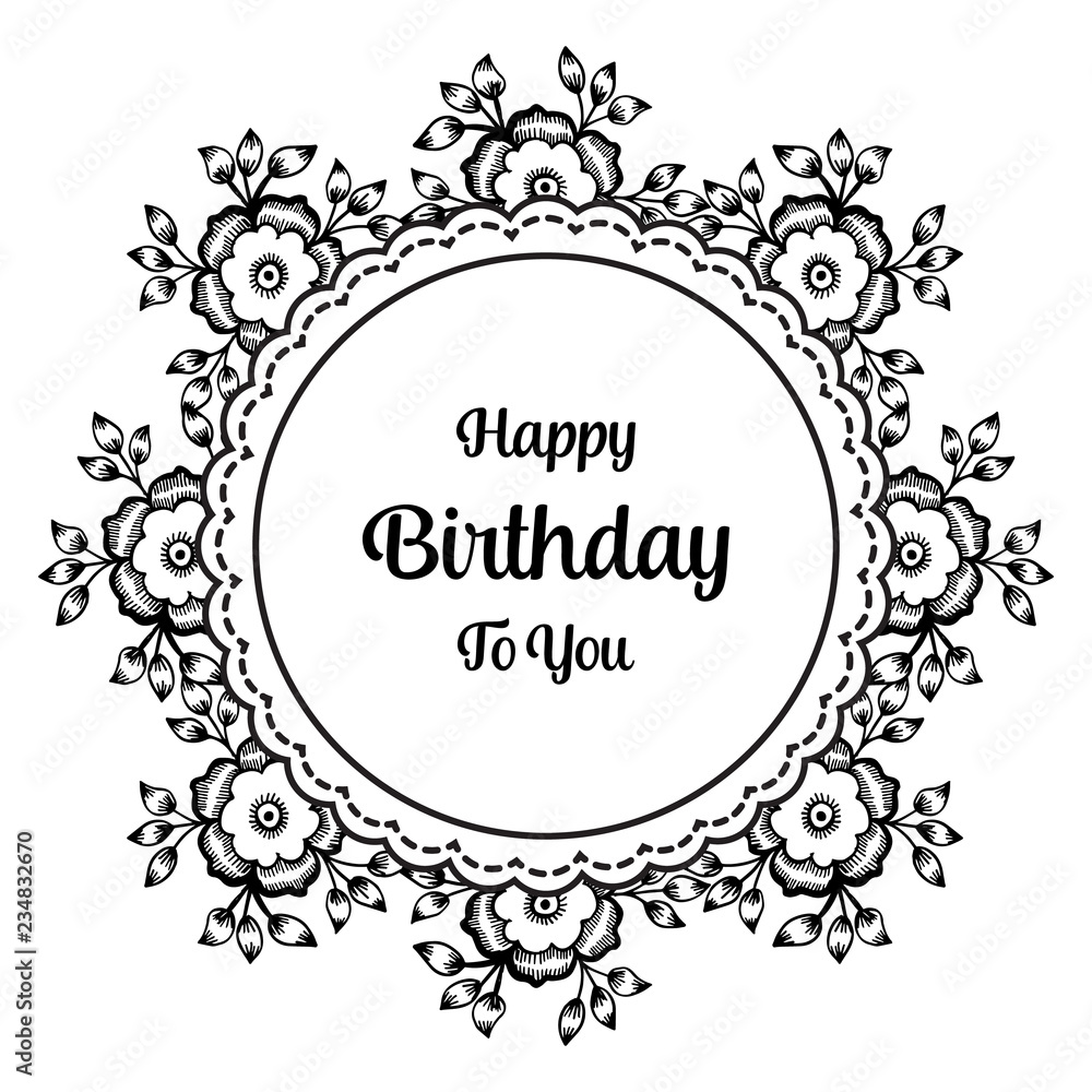Happy Birthday greeting card with floral vector art Happy Birthday greeting card with floral vector art