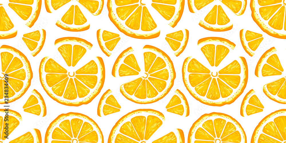Orange vector seamless pattern. Sketch oranges. Citrus fruit background. Elements for menu, greeting cards, wrapping paper, cosmetics packaging, posters etc