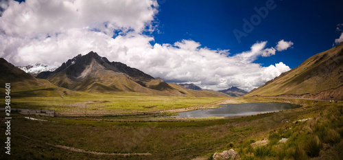 Panoramic view to Andes mountain at Abra La Raya pass, Puno, Peru © homocosmicos