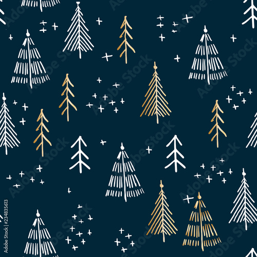 Marry Christmas and christmas tree pattern, vector hand-drawing graphics