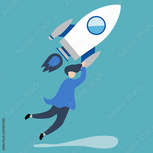 A man holding onto a launched rocket