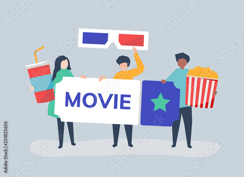Character illustration of people with movies icon