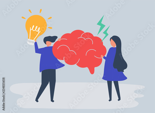 Character of people holding creative ideas icons illustration