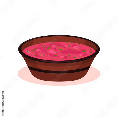 Red beet soup, Bulgarian cuisine national food dish vector Illustration on a white background