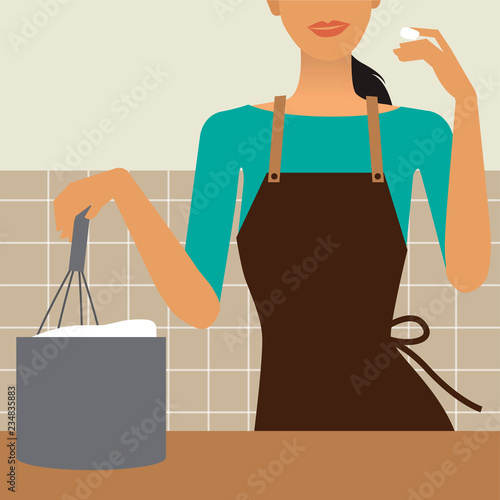 Woman cooking in the kitchen illustration
