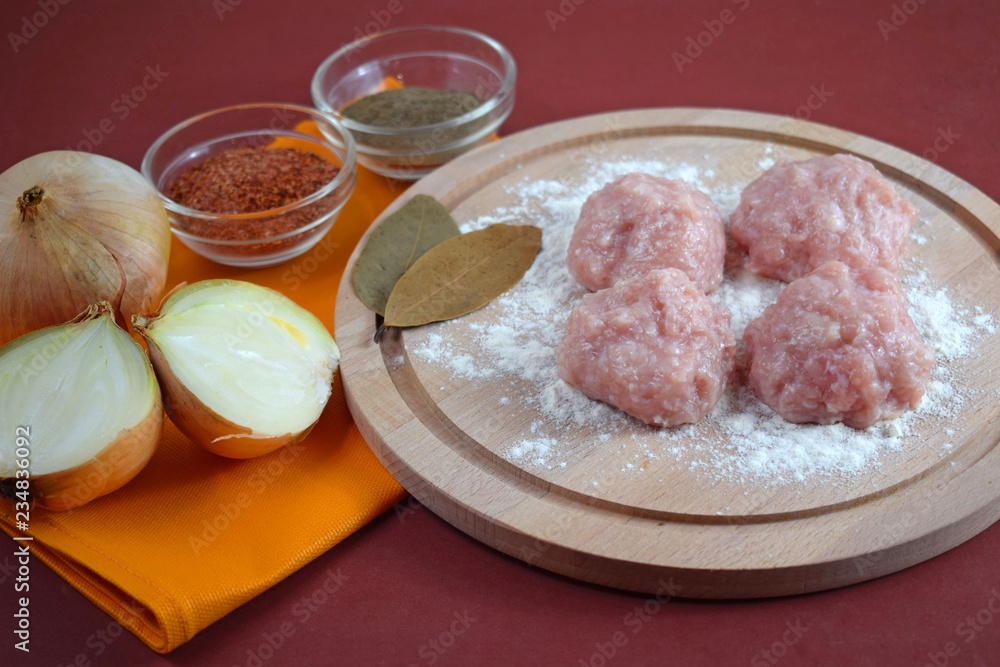 Prepare delicious cutlets with spices and onions. Prepare delicious cutlets with spices and onions.