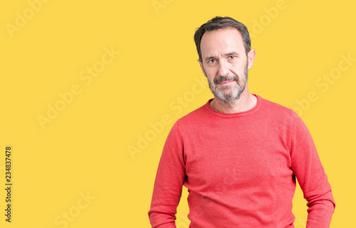 Handsome middle age hoary senior man wearing winter sweater over isolated background Relaxed with serious expression on face. Simple and natural looking at the camera. © Krakenimages.com