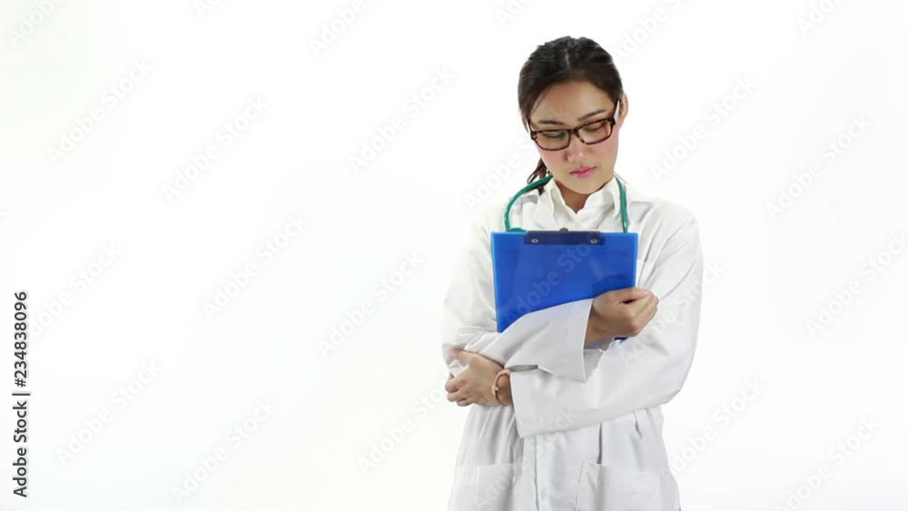 Asian young female doctor smiling at camera isolated on white background Asian young female doctor smiling at camera isolated on white background