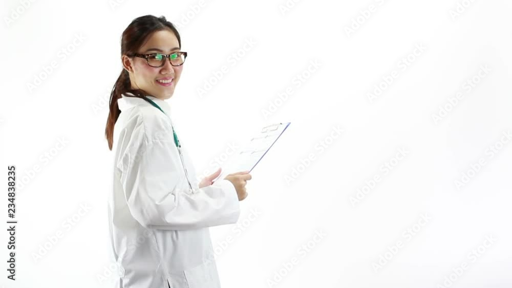 Asian young female doctor smiling at camera isolated on white background Asian young female doctor smiling at camera isolated on white background