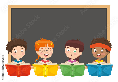 Vector Illustration Of Kids Reading Book