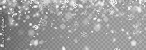 Winter banner with snow on transparent backdrop for seasonal, Christmas and New Year design.