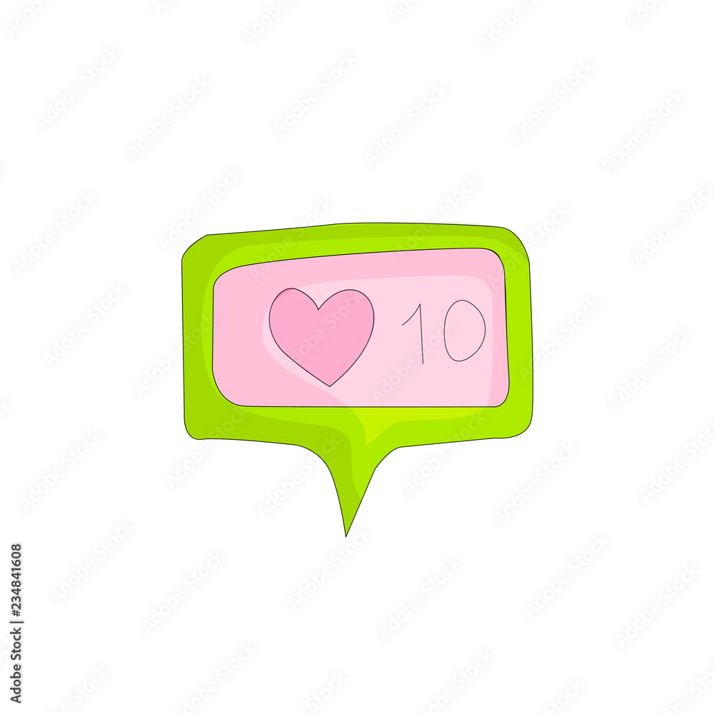 Like in Social Networks, like and heart icons for social media, cartoon fun vector illustration. Heart , like and comment icon, cartooning style, cute pink and green colors Like in Social Networks, like and heart icons for social media, cartoon fun vector illustration. Heart , like and comment icon, cartooning style, cute pink and green colors