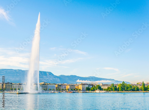 Jet d'eau fountain in the swiss city Geneva