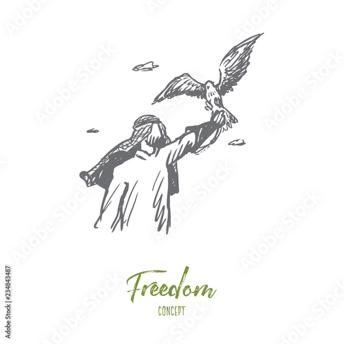 Freedom, Islam, lifestyle, fascination concept. Hand drawn isolated vector.