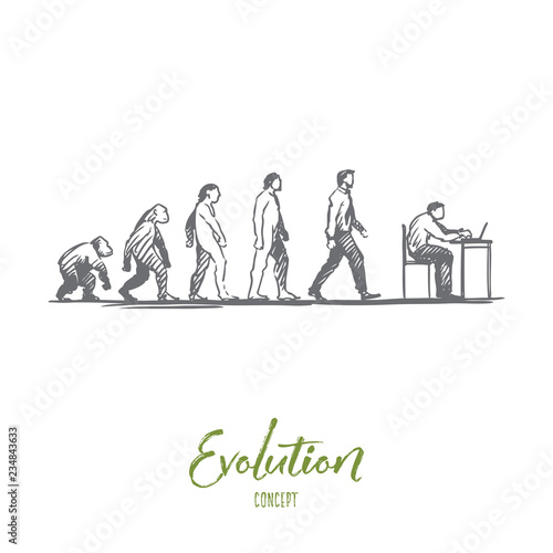 Evolution, businessman, programmer, primitive concept. Hand drawn isolated vector.