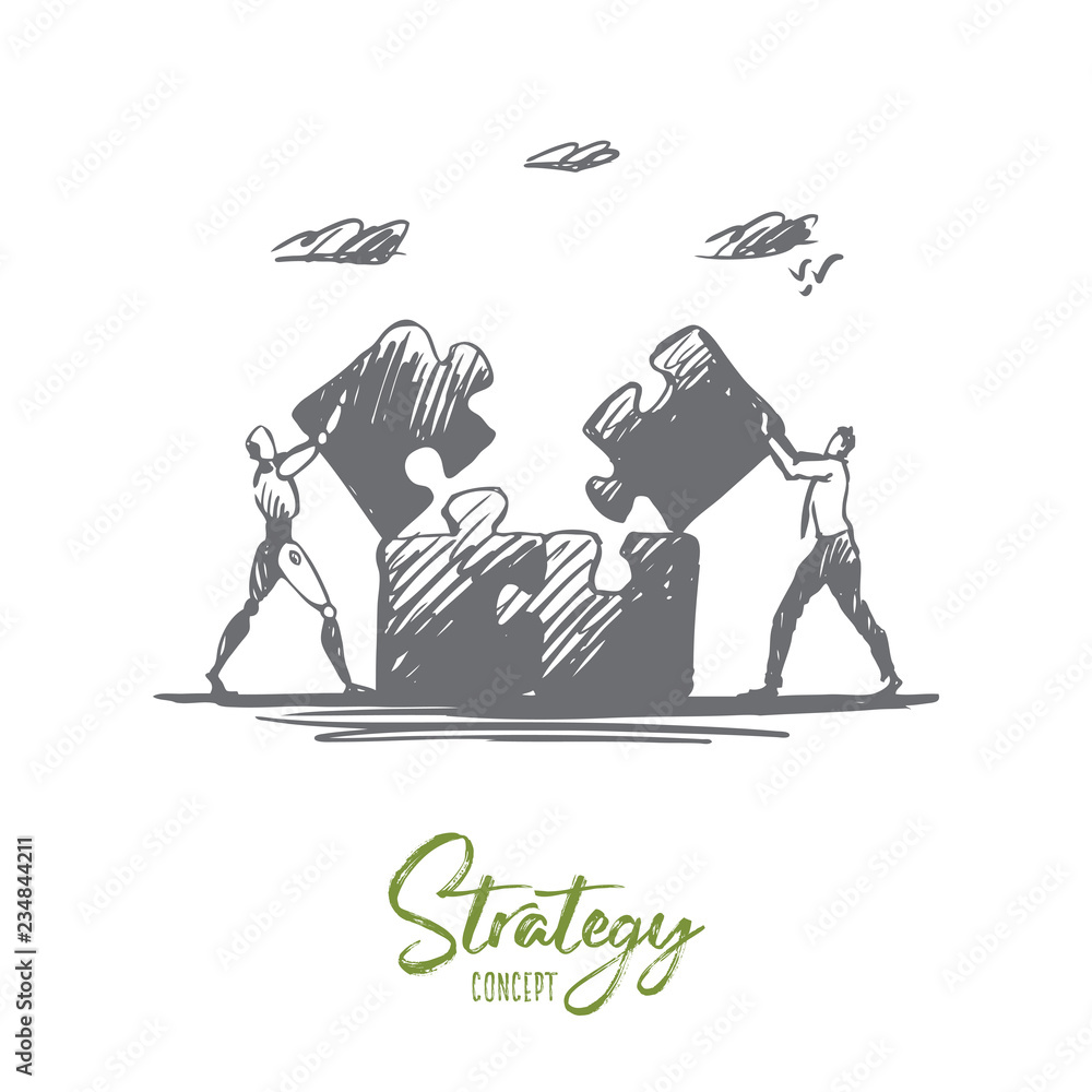 Strategy, HCI, automation, partnership, work concept. Hand drawn isolated vector.