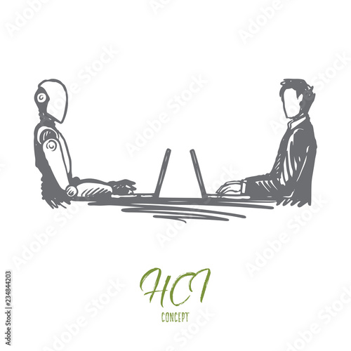Interaction, HCL, automation, communication, partnership concept. Hand drawn isolated vector.