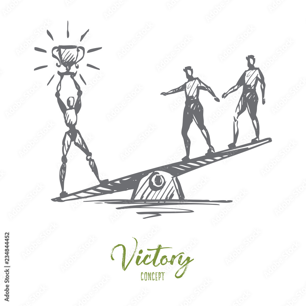 Champion, success, victory, HCI, automation, technology concept. Hand drawn isolated vector.