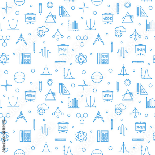 Science technology engineering math vector seamless pattern made with STEM blue linear icons