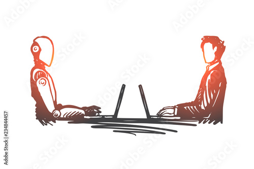 Interaction, HCL, automation, communication, partnership concept. Hand drawn isolated vector.