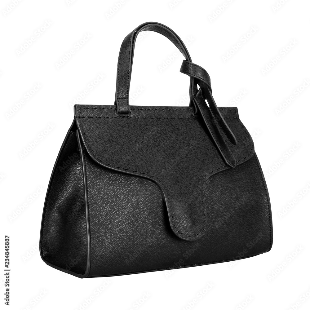 Black leather women bag isolated on a white background. Side view Black leather women bag isolated on a white background. Side view
