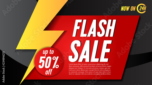 flash sale banner template with yellow thunder lighting. vector illustration. for web or print template