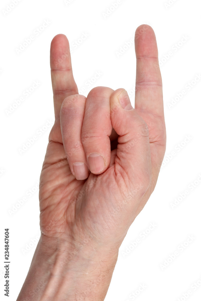 Elderly old man shows with fingers Horns or Thats Rock sign symbol gesture Elderly old man shows with fingers Horns or Thats Rock sign symbol gesture