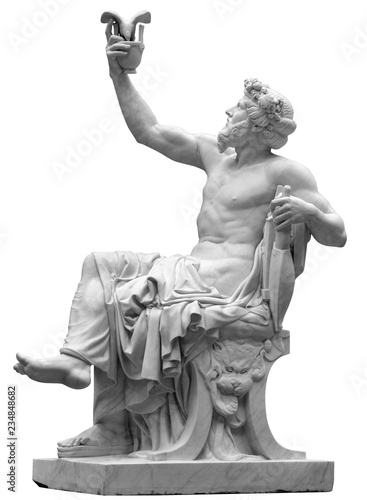 Statue of Dionysus or Bacchus with bunch of grapes isolated on white