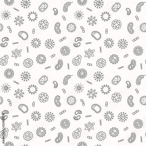 Seamless bacteria and microorganism pattern or background. Vector microbiology outline illustration photo