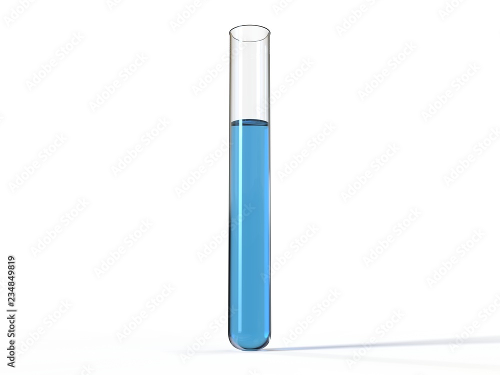 Transparent Glass flask with blue liquid on white background. 3D illustration Transparent Glass flask with blue liquid on white background. 3D illustration