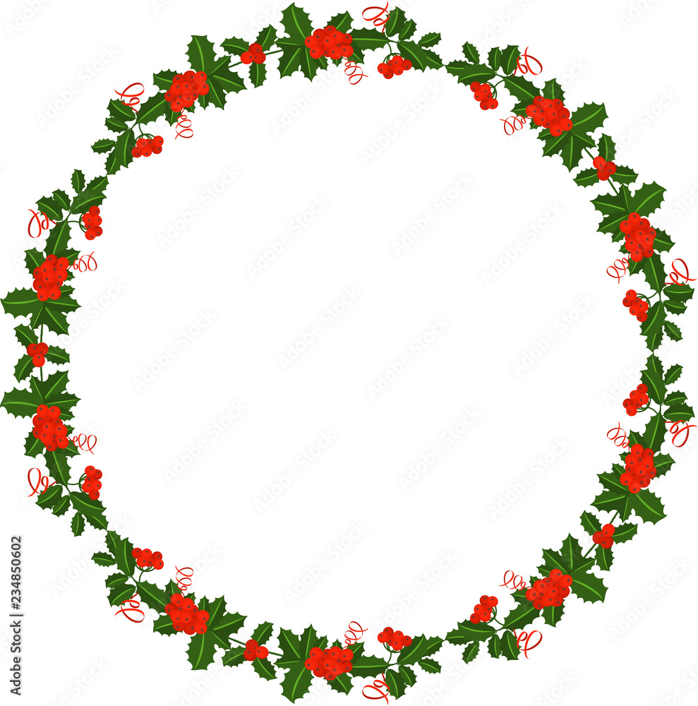 Holly berry wreath. Leaves for traditional ornamental plants for greeting cards for for Merry Christmas and Happy New Year. Holly berry wreath. Leaves for traditional ornamental plants for greeting cards for for Merry Christmas and Happy New Year.