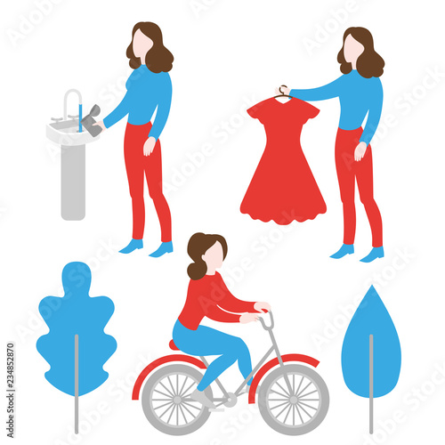 Eco lifestyle. Save water. Evironment care, ecology protection. Second hand, charity and donation. Bicycle ecological transport