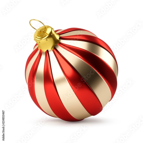 3D rendering Golden Red Christmas Ball on a white background