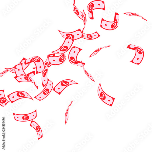 British pound notes falling. Floating GBP bills on