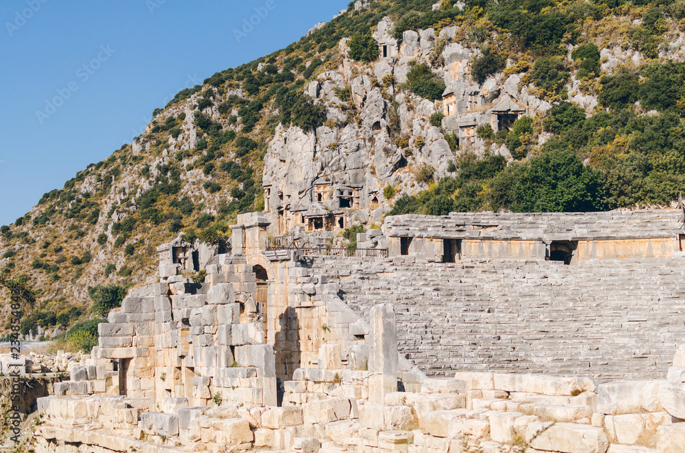 Myra Rock Tombs, ruins of the anceint necropolis, Demre, Antalya Province, Lycia, Anatolia, Turkey,