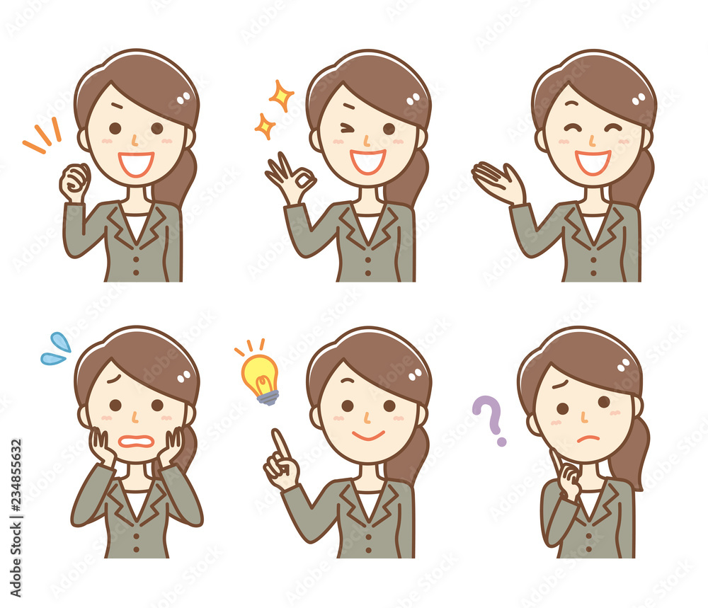 スーツ　女性　表情セット　上半身