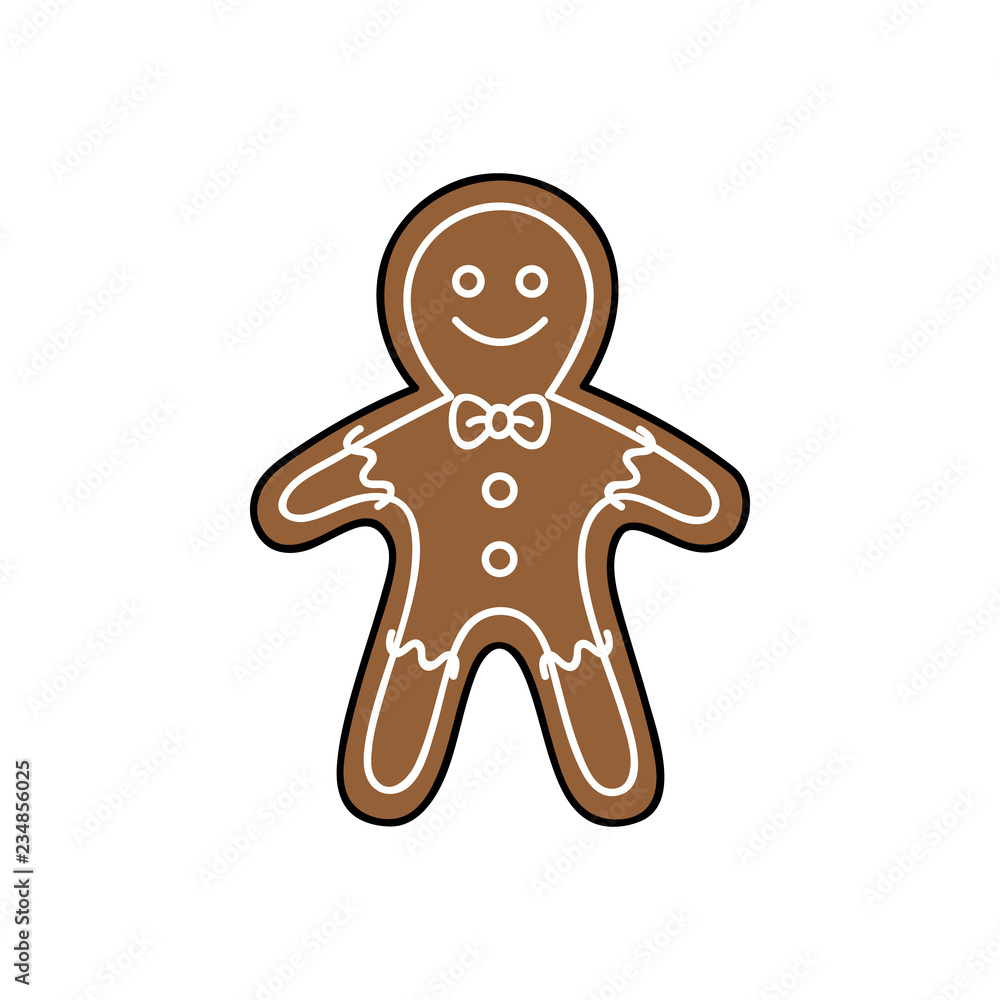Gingerbread man vector graphic outlined illustration icon. Festive, holiday sweet and cute gingerbread christmas cookie decorated with white sugar icing. Gingerbread man vector graphic outlined illustration icon. Festive, holiday sweet and cute gingerbread christmas cookie decorated with white sugar icing.
