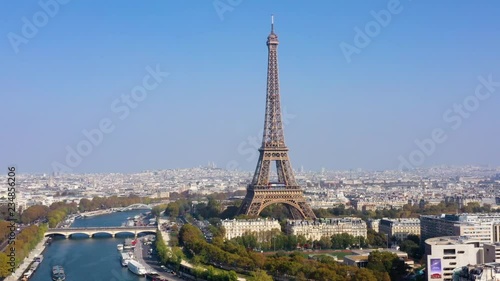 Aerial view of Paris, the Seine river and eiffel tower