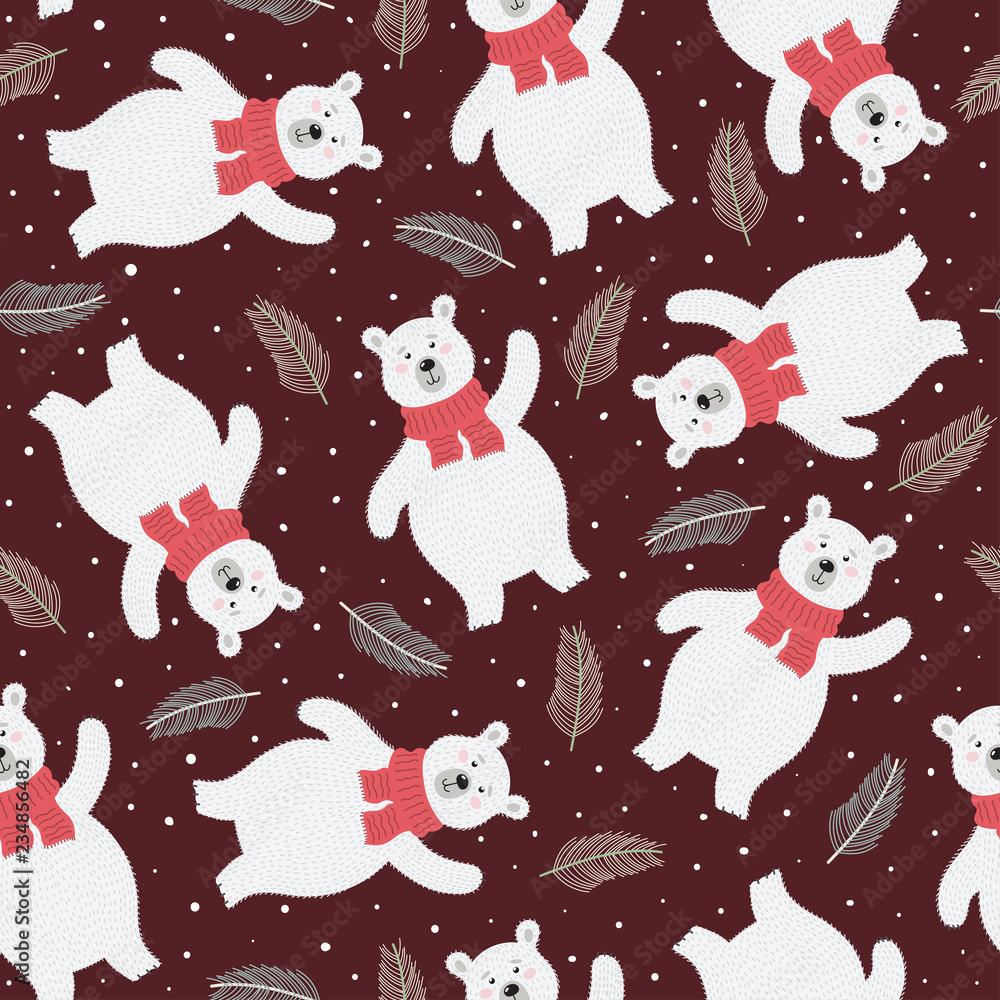 Seamless pattern with a cute polar bear. Christmas background. Vector illustration Seamless pattern with a cute polar bear. Christmas background. Vector illustration
