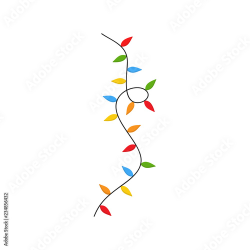 Christmas lights on string vector illustration icon. Xmas, festive, seasonal, traditional colorful lights on string, isolated. 