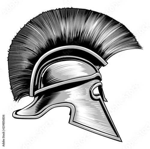 An ancient Spartan Greek, Trojan or Roman gladiator warrior helmet