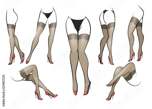 Slender Female legs in stockings set