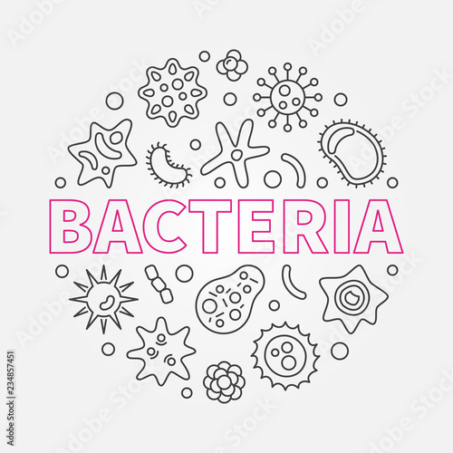 Bacteria vector round virology and microbiology illustration in thin line style