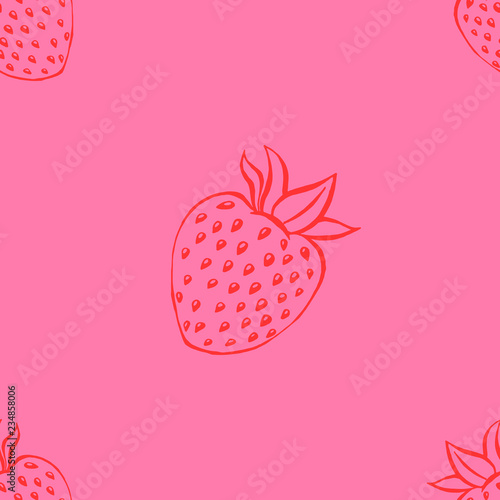 Seamless pattern with strawberry.  Hand drawn strawberry.