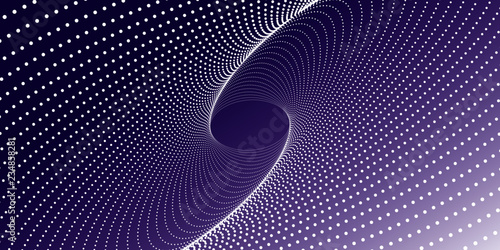 Oval smooth pattern of many white dots on blue violet background. 