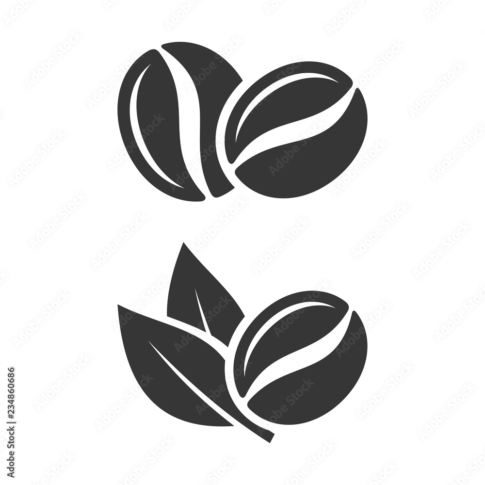 Coffee Beans and Leaf Set on White Background. Vector Coffee Beans and Leaf Set on White Background. Vector