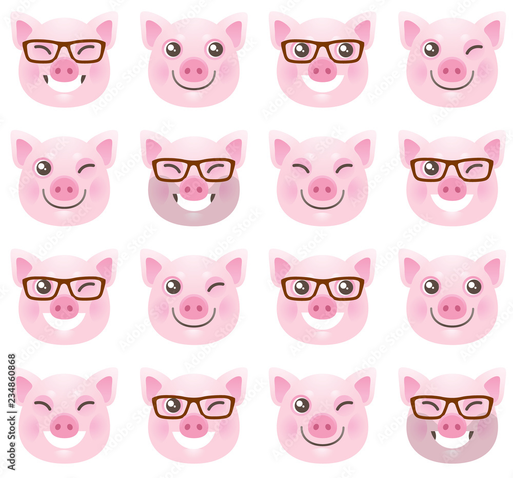 Seamless pattern with pink pigs, symbol of 2019.